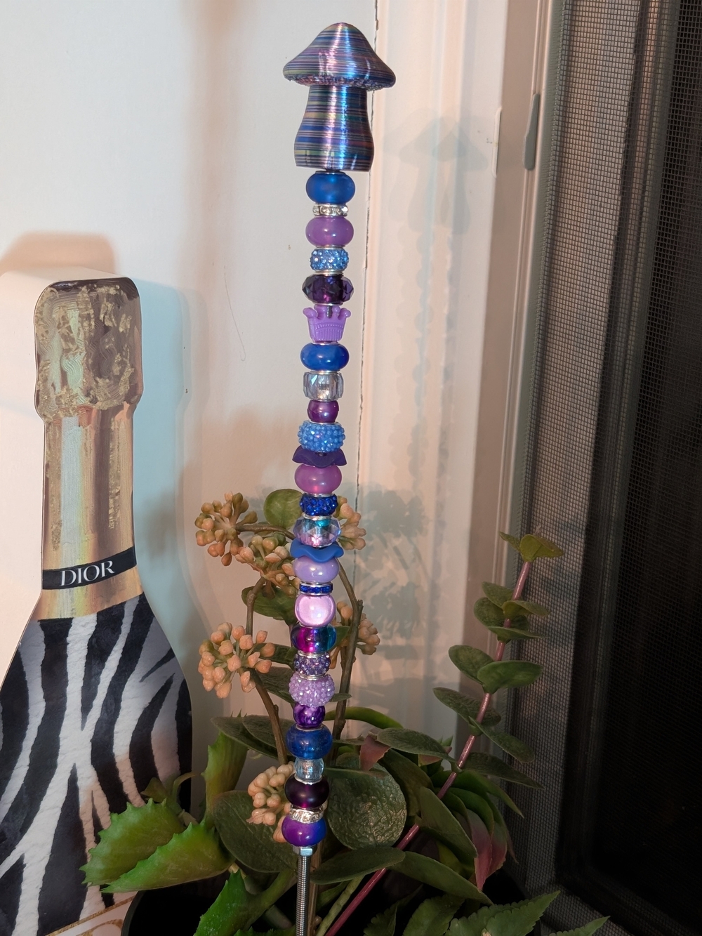 Handmade Fairy Wand/Plant/Garden Stake W/3D Printed Mushroom Topper